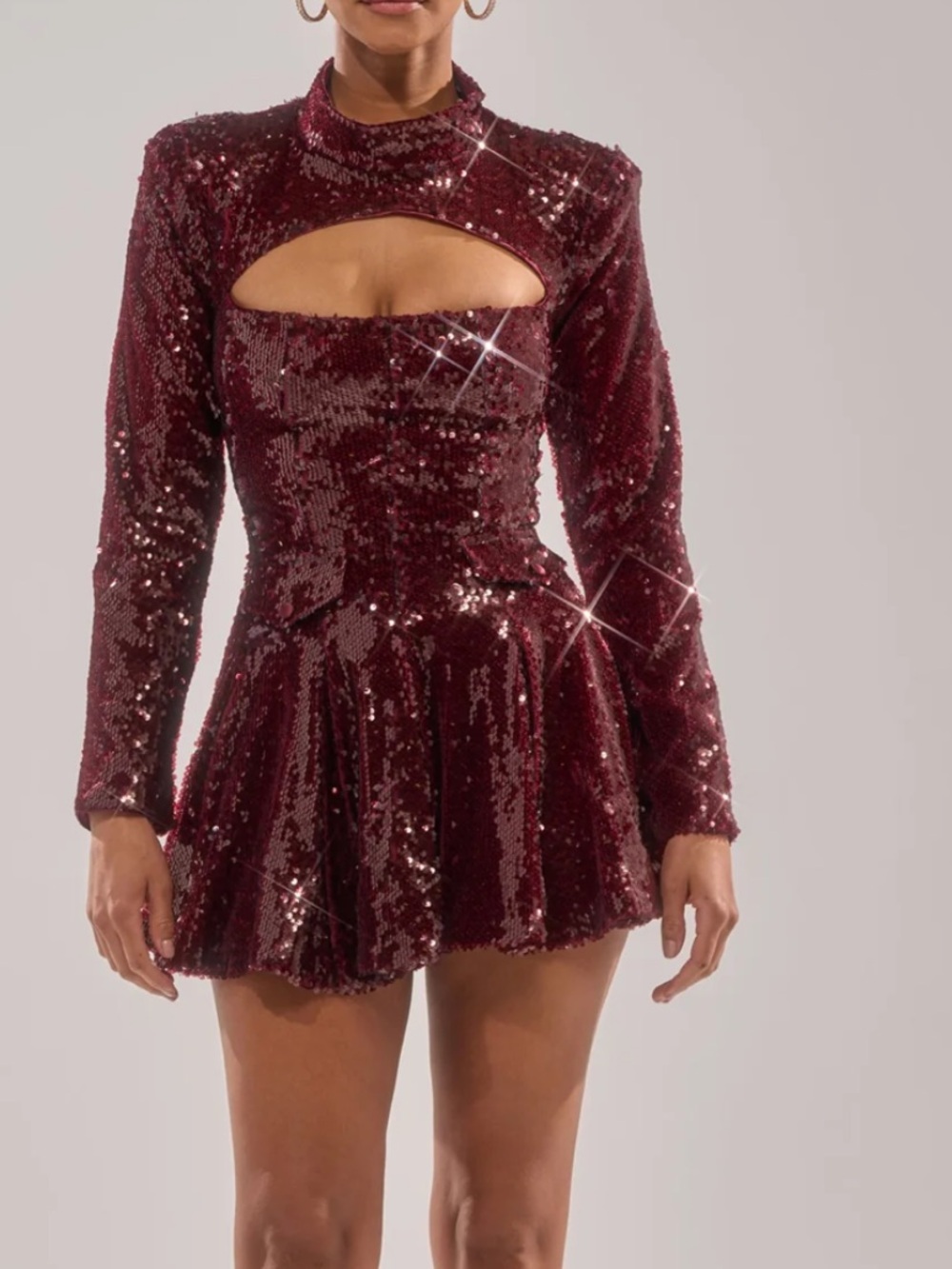 AKIRA Sequin Velvet Formal Dress - Burgundy